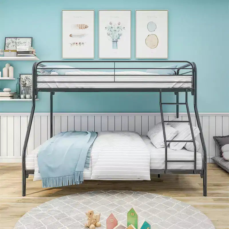 Lit superposé en métal une place au-dessus deux places, cadre robuste avec barrière de sécurité et échelle, montage facile pour chambre d'enfant ou chambre d'amis
