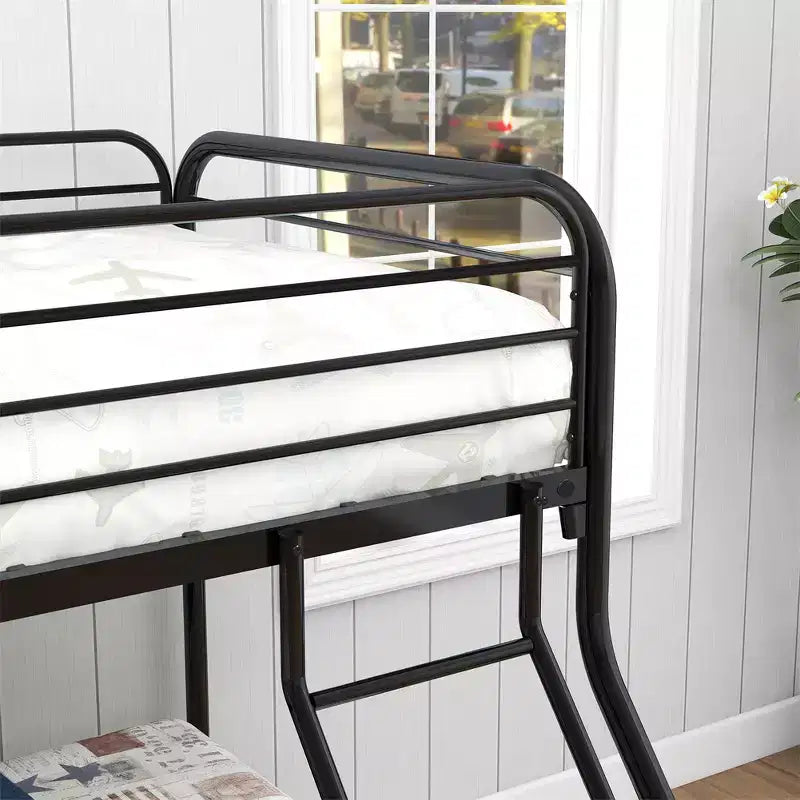 Lit superposé en métal une place au-dessus deux places, cadre robuste avec barrière de sécurité et échelle, montage facile pour chambre d'enfant ou chambre d'amis