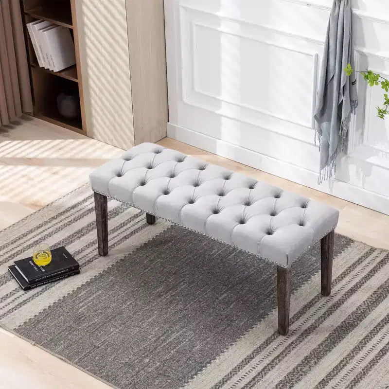 EHMKNP Banc capitonné élégant en velours touffeté Banc décoratif pour salle à manger, Tabouret d'appoint pour chambre, Siège d'entrée avec pieds en bois