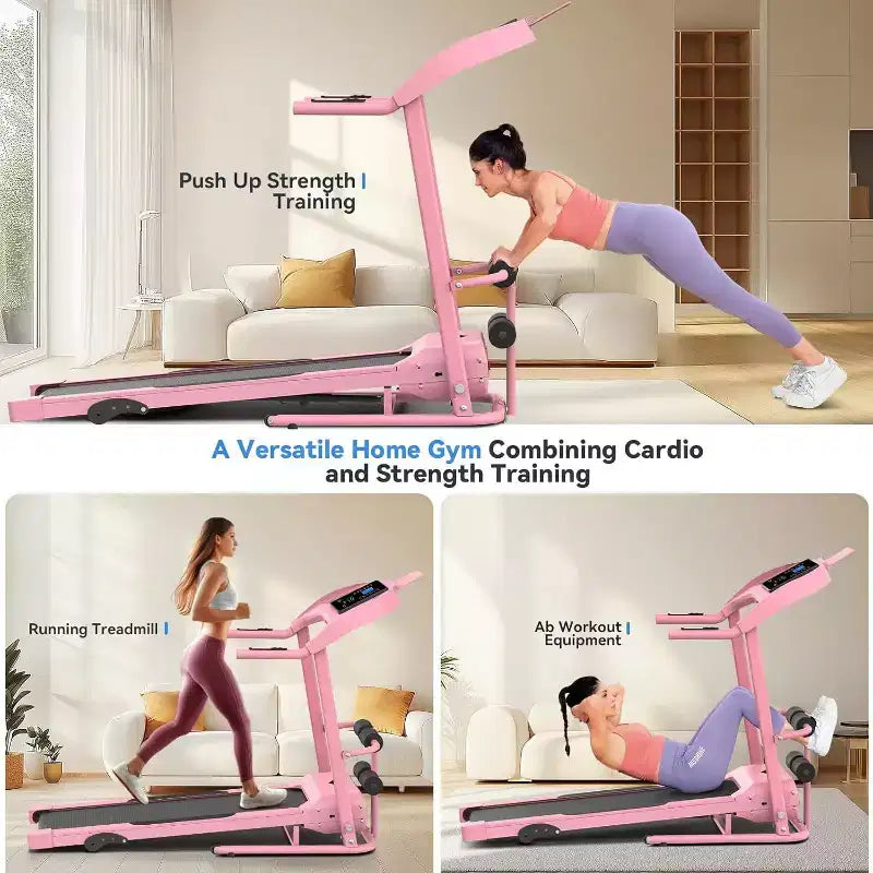 KRISRATE Foldable Treadmill with Sit Up Bench, 2025 Upgrade 3.5HP Portable Treadmills for Home with Incline, Smart LCD Display Body Fat & Heart Rate