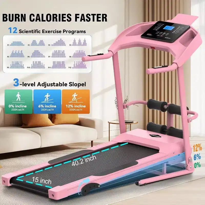 KRISRATE Foldable Treadmill with Sit Up Bench, 2025 Upgrade 3.5HP Portable Treadmills for Home with Incline, Smart LCD Display Body Fat & Heart Rate