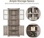 Corner Cabinet, Tall Corner Cabinet with Barn Door & Adjustable Shelves, Corner Storage Cabinet for Living Room, Kitchen, Bathroom, Washed Grey