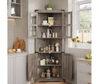 Corner Cabinet, Tall Corner Cabinet with Barn Door & Adjustable Shelves, Corner Storage Cabinet for Living Room, Kitchen, Bathroom, Washed Grey