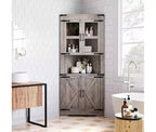 Corner Cabinet, Tall Corner Cabinet with Barn Door & Adjustable Shelves, Corner Storage Cabinet for Living Room, Kitchen, Bathroom, Washed Grey