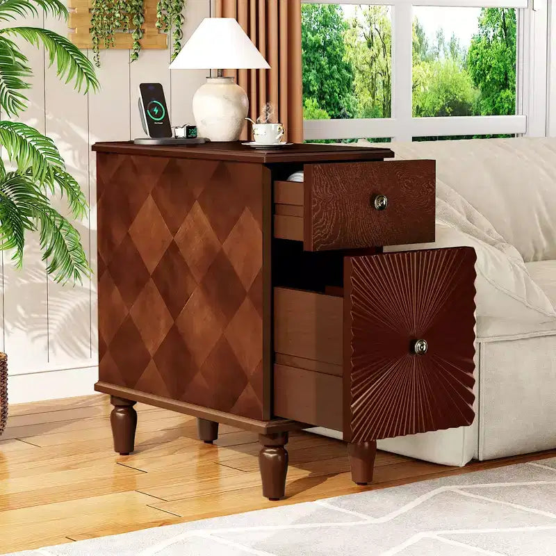 Table d'appoint de canapé moderne JVNOXK de 61 cm de haut avec deux tiroirs spacieux et un grand plateau, idéale pour les tables d'appoint de salon étroites