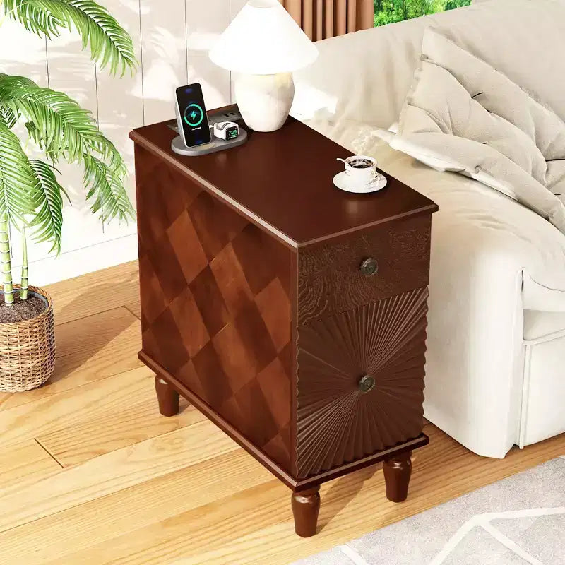 Table d'appoint de canapé moderne JVNOXK de 61 cm de haut avec deux tiroirs spacieux et un grand plateau, idéale pour les tables d'appoint de salon étroites