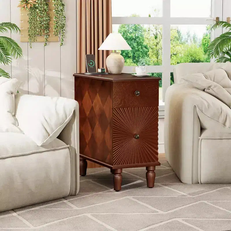 Table d'appoint de canapé moderne JVNOXK de 61 cm de haut avec deux tiroirs spacieux et un grand plateau, idéale pour les tables d'appoint de salon étroites