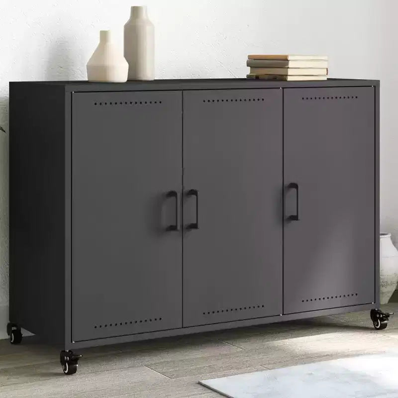 vidaXL Commode noir Acier laminé à froid Meuble de rangement rectangulaire