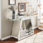 55,9" Console miroir moderne, Table d'entrée réfléchissante pleine longueur avec base trapézoïdale, pour couloir ou salon - Panipeachy
