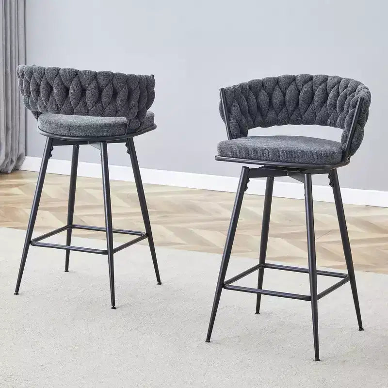 Lot de 2/4 tabourets de bar pivotants Okak, tabourets de comptoir en coton respirant avec cadre en métal galvanisé, sièges résistants à la rouille pour cuisine