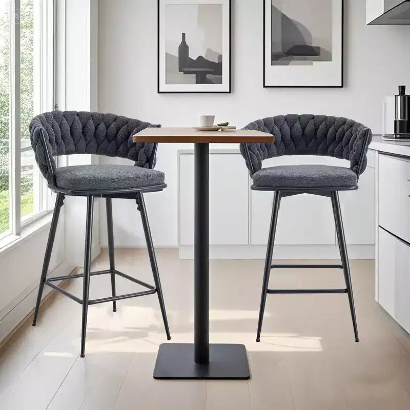 Lot de 2/4 tabourets de bar pivotants Okak, tabourets de comptoir en coton respirant avec cadre en métal galvanisé, sièges résistants à la rouille pour cuisine