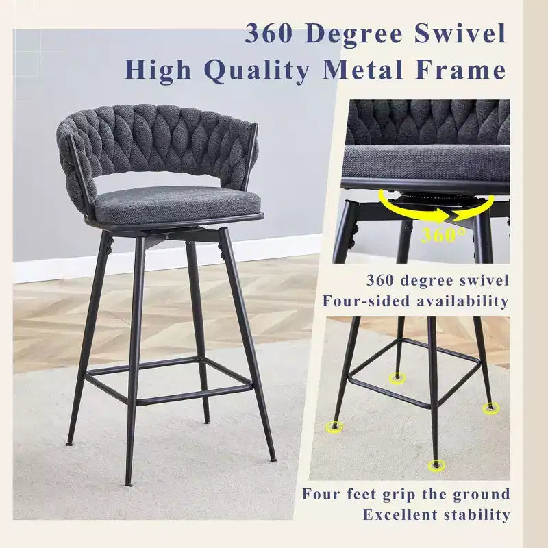 Lot de 2/4 tabourets de bar pivotants Okak, tabourets de comptoir en coton respirant avec cadre en métal galvanisé, sièges résistants à la rouille pour cuisine
