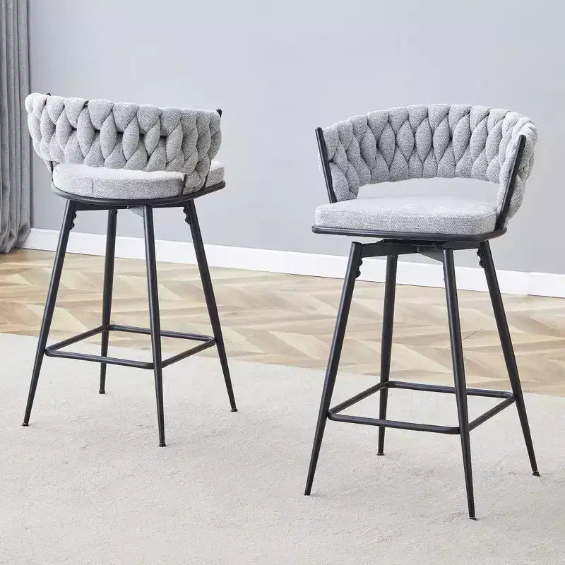Lot de 2/4 tabourets de bar pivotants Okak, tabourets de comptoir en coton respirant avec cadre en métal galvanisé, sièges résistants à la rouille pour cuisine