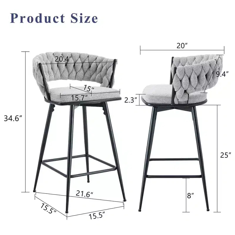 Lot de 2/4 tabourets de bar pivotants Okak, tabourets de comptoir en coton respirant avec cadre en métal galvanisé, sièges résistants à la rouille pour cuisine