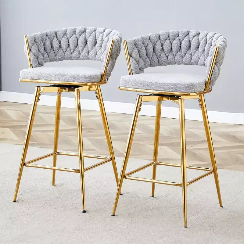 Lot de 2/4 tabourets de bar pivotants Okak, tabourets de comptoir en coton respirant avec cadre en métal galvanisé, sièges résistants à la rouille pour cuisine