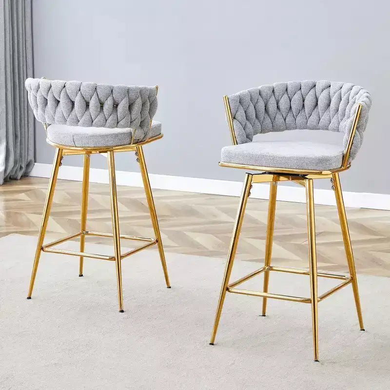 Lot de 2/4 tabourets de bar pivotants Okak, tabourets de comptoir en coton respirant avec cadre en métal galvanisé, sièges résistants à la rouille pour cuisine