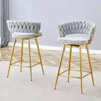 Lot de 2/4 tabourets de bar pivotants Okak, tabourets de comptoir en coton respirant avec cadre en métal galvanisé, sièges résistants à la rouille pour cuisine