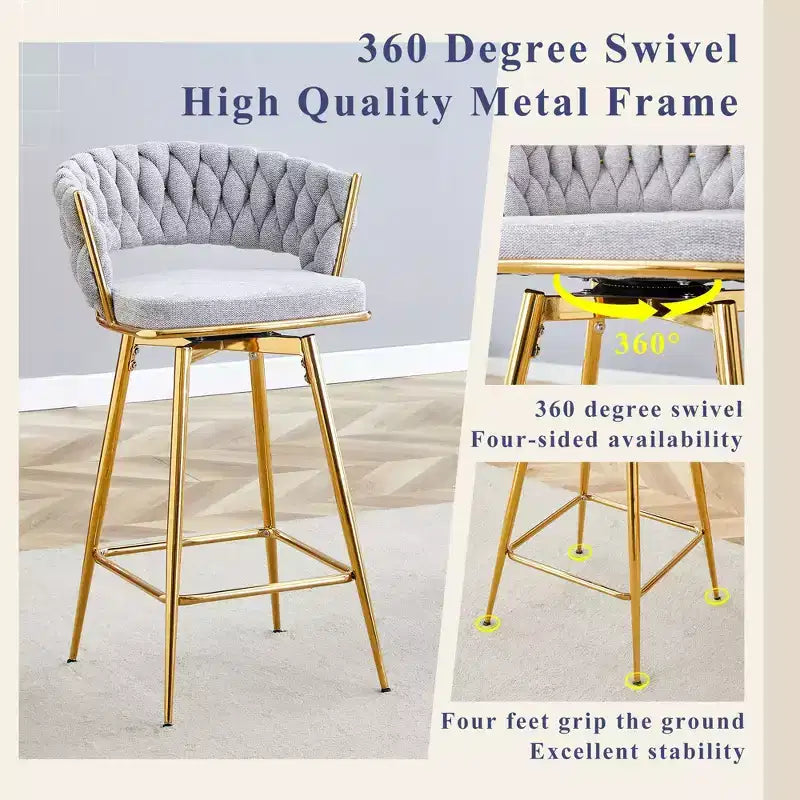 Lot de 2/4 tabourets de bar pivotants Okak, tabourets de comptoir en coton respirant avec cadre en métal galvanisé, sièges résistants à la rouille pour cuisine