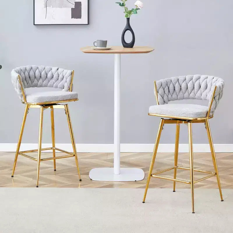 Okak Swivel Bar Stools Set of 2/4, Breathable Cotton Counter Height Barstools with Electroplated Metal Frame, Rust-Resistant Seating for Kitchen