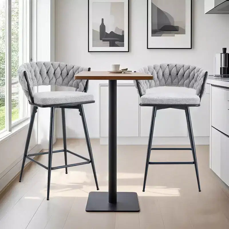 Lot de 2/4 tabourets de bar pivotants Okak, tabourets de comptoir en coton respirant avec cadre en métal galvanisé, sièges résistants à la rouille pour cuisine