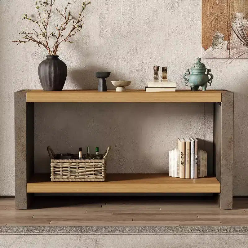 Console de ferme, table d'entrée en bois vieilli avec assemblages à queue d'aronde, étagère inférieure pour couloir ou salon - Panipeachy