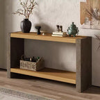 Console de ferme, table d'entrée en bois vieilli avec assemblages à queue d'aronde, étagère inférieure pour couloir ou salon - Panipeachy