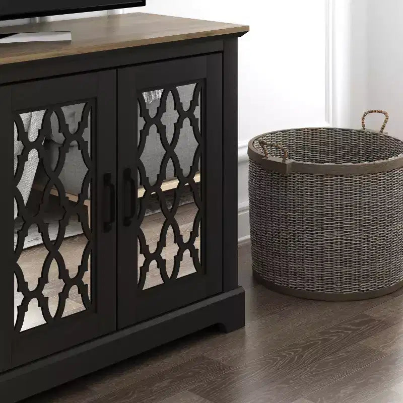 Galano TV Stand with Mirrored Door Storage 68.2 W  17.1 D  29.3 H