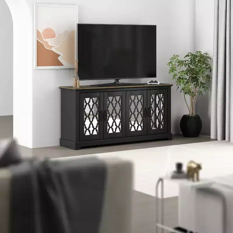 Galano TV Stand with Mirrored Door Storage 68.2 W  17.1 D  29.3 H