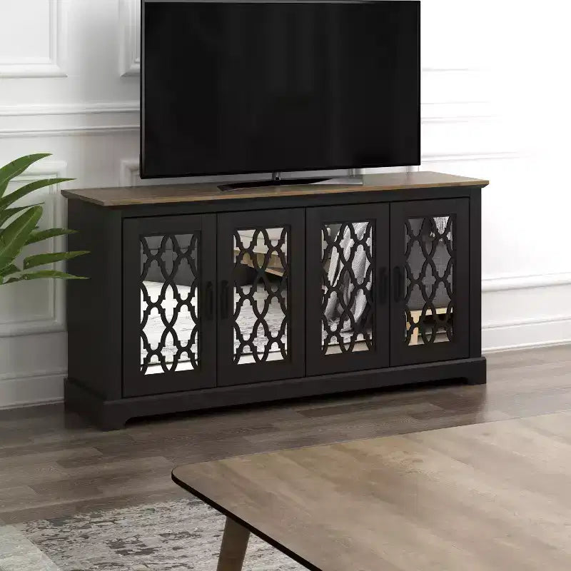 Galano TV Stand with Mirrored Door Storage 68.2 W  17.1 D  29.3 H