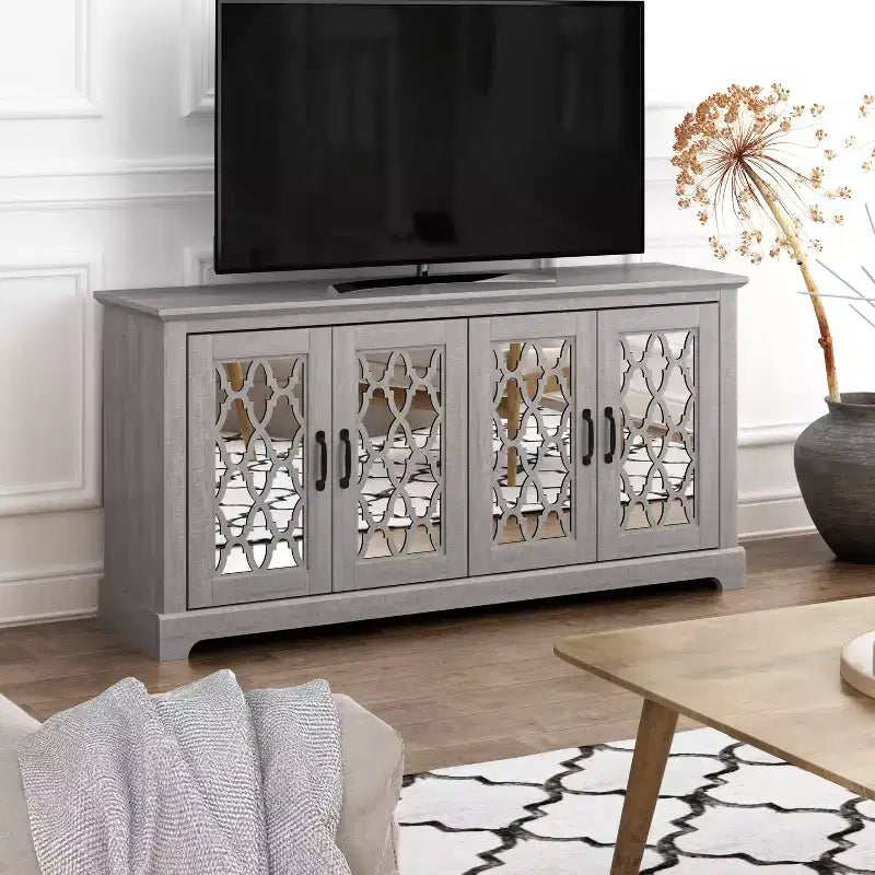Galano TV Stand with Mirrored Door Storage 68.2 W  17.1 D  29.3 H