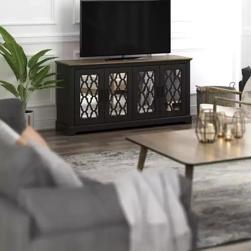 Galano TV Stand with Mirrored Door Storage 68.2 W  17.1 D  29.3 H