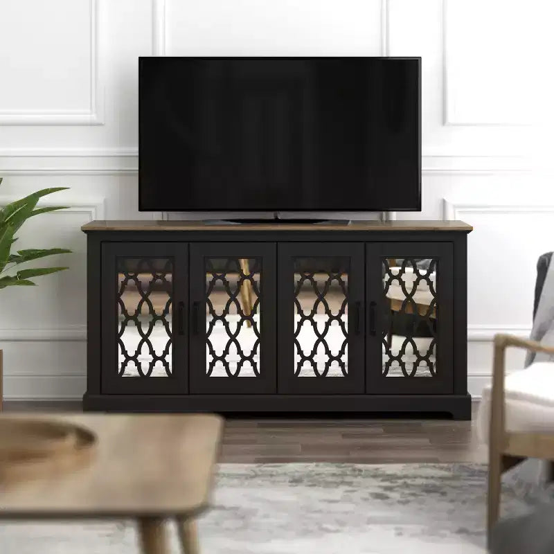 Galano TV Stand with Mirrored Door Storage 68.2 W  17.1 D  29.3 H