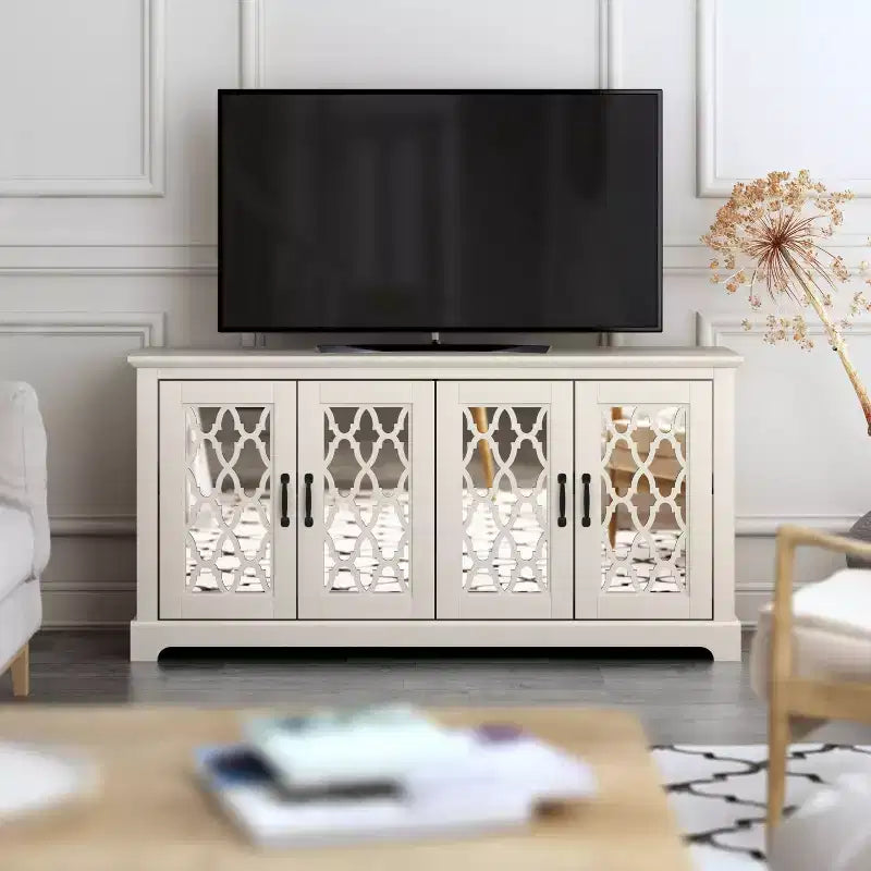 Galano TV Stand with Mirrored Door Storage 68.2 W  17.1 D  29.3 H