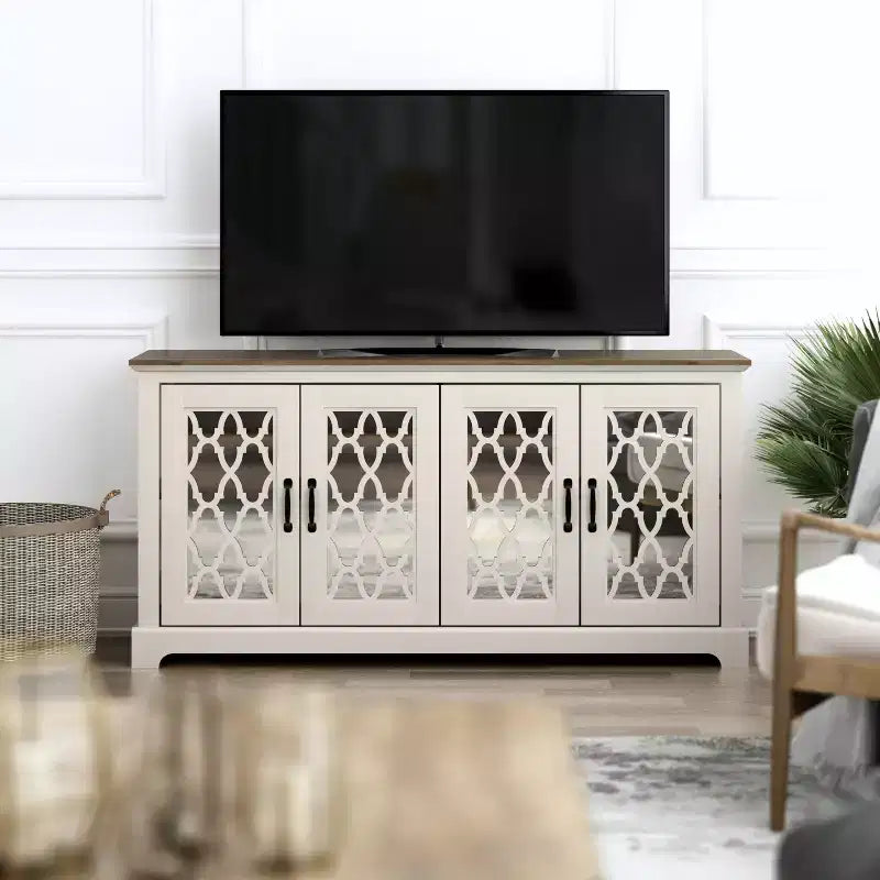 Galano TV Stand with Mirrored Door Storage 68.2 W  17.1 D  29.3 H