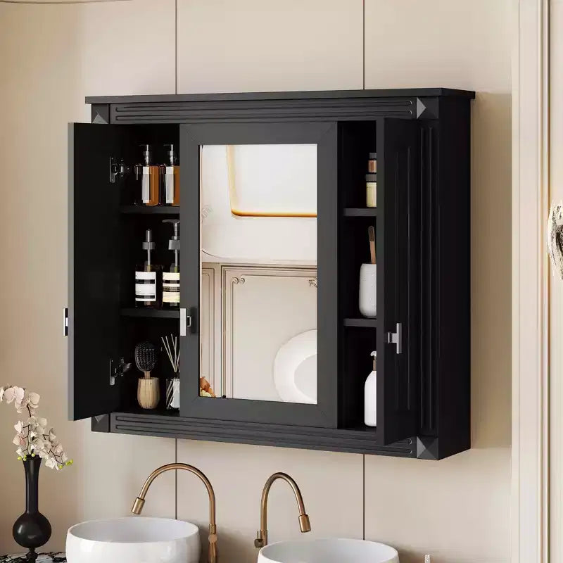 MAYEERTY 35 Armoire de toilette murale, Armoire murale de salle de bain moderne avec miroir et étagères ouvertes pour salle de bain Gris