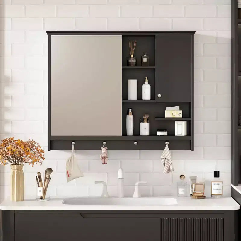 MAYEERTY 36 inch Wall Mounted Medicine Cabinet, Bathroom Storage Cabinet with Mirror Door and Adjustable Shelf for Bathroom Black
