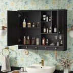 MAYEERTY Meuble de salle de bain mural de 91 cm, armoire de rangement avec porte miroir et étagère réglable pour salle de bain, noir