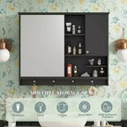 MAYEERTY Meuble de salle de bain mural de 91 cm, armoire de rangement avec porte miroir et étagère réglable pour salle de bain, noir