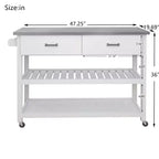 MAYEERTY Desserte de cuisine blanche, plateau en acier inoxydable 2 tiroirs
