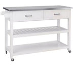 MAYEERTY Desserte de cuisine blanche, plateau en acier inoxydable 2 tiroirs