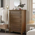 5 Drawer Dresser for Bedroom, 48 Tall Wooden Chest of Drawers with Metal Handles, Clothes Storage Organizer, Dresser Narrow Nightstand for Bedroom