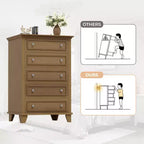 Commode à 5 tiroirs pour chambre à coucher, chiffonnier en bois de 122 cm de hauteur avec poignées en métal, organisateur de rangement pour vêtements, commode étroite pour chambre à coucher