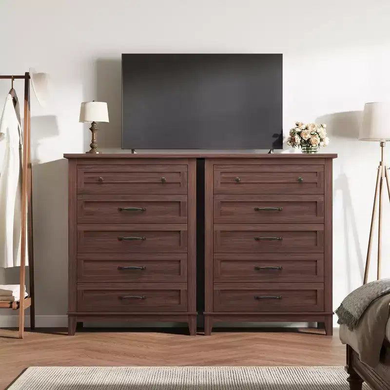 Commode à 5 tiroirs pour chambre à coucher, 41,3 po de haut, en bois, autoportante, grand rangement | Organiseur de placard vertical pour chambre à coucher et salon
