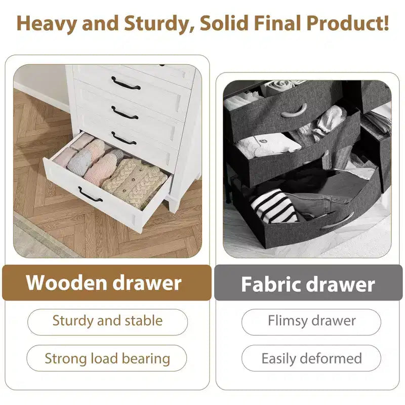 Commode à 5 tiroirs pour chambre à coucher, 41,3 po de haut, en bois, autoportante, grand rangement | Organiseur de placard vertical pour chambre à coucher et salon