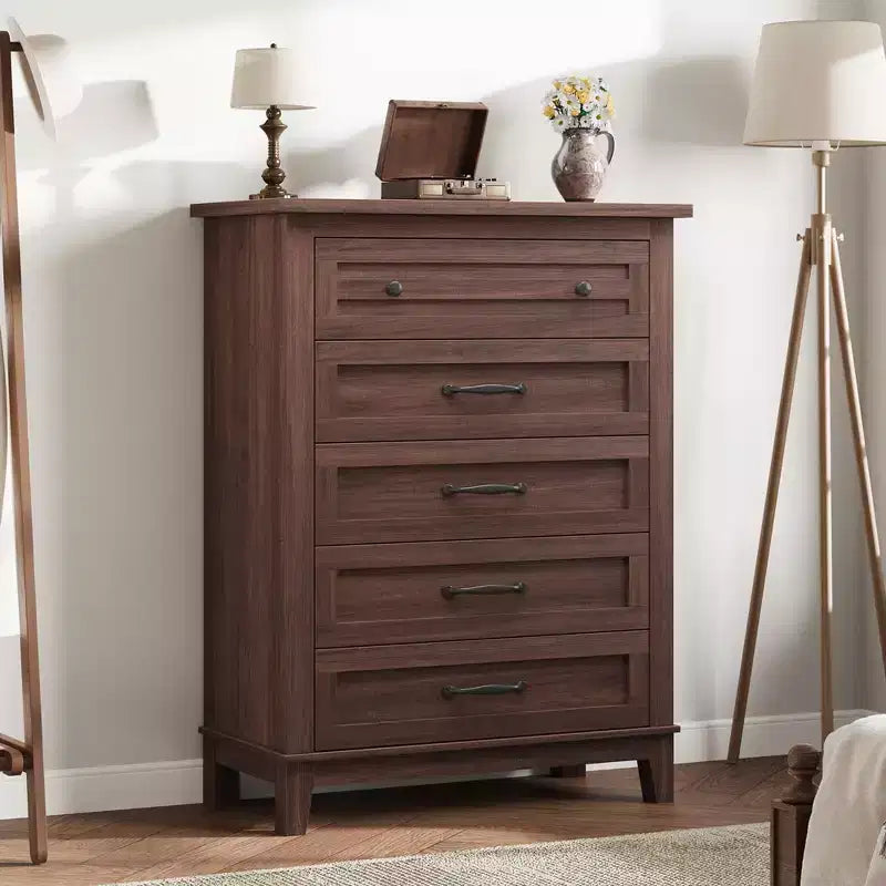 Commode à 5 tiroirs pour chambre à coucher, 41,3 po de haut, en bois, autoportante, grand rangement | Organiseur de placard vertical pour chambre à coucher et salon