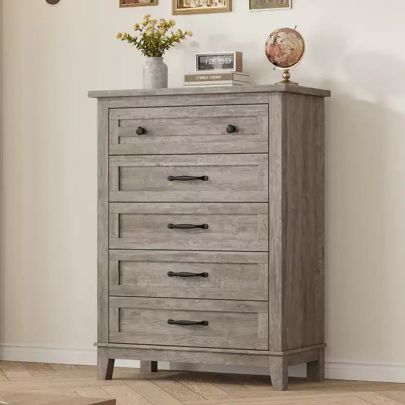 Commode à 5 tiroirs pour chambre à coucher, 41,3 po de haut, en bois, autoportante, grand rangement | Organiseur de placard vertical pour chambre à coucher et salon
