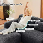 Canapé d'angle en U marron sans accoudoirs de 291 cm avec coussins décoratifs et 2 poufs, éponge haute densité 32D, pour salons