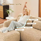 Canapé d'angle en U marron sans accoudoirs de 291 cm avec coussins décoratifs et 2 poufs, éponge haute densité 32D, pour salons