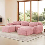 Canapé d'angle en U marron sans accoudoirs de 291 cm avec coussins décoratifs et 2 poufs, éponge haute densité 32D, pour salons