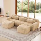 Canapé d'angle en U marron sans accoudoirs de 291 cm avec coussins décoratifs et 2 poufs, éponge haute densité 32D, pour salons